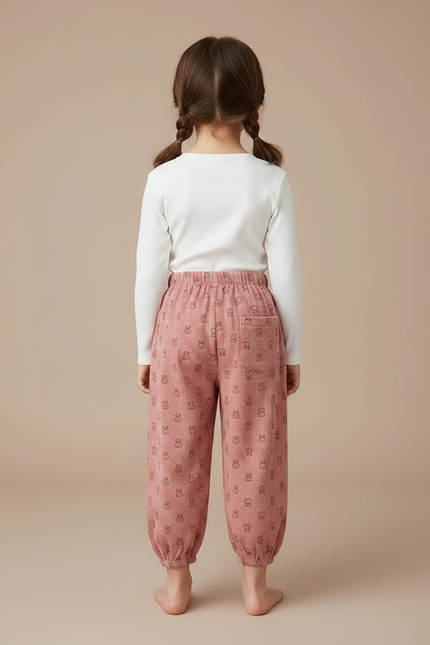 Pantalon Chinois Rose Côtelé Bouffant Imprimé Enfant - Cordé - vue 2