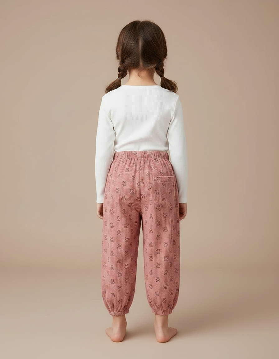 Pantalon Chinois Rose Côtelé Bouffant Imprimé Enfant - Cordé - vue 2