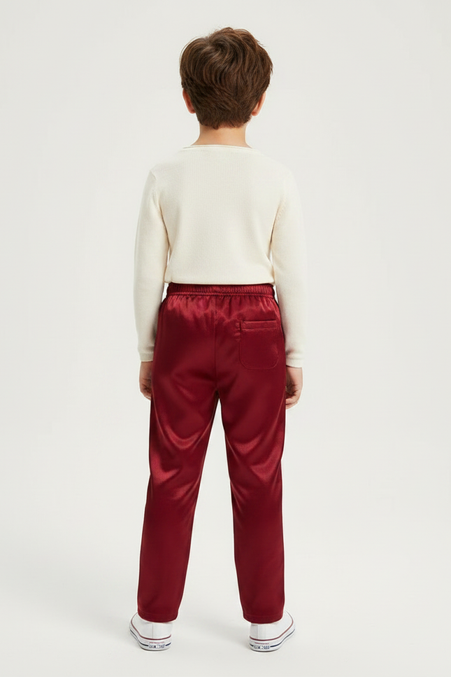 Pantalon Chinois Rouge Satiné Ample Élastique Garçon - vue 2