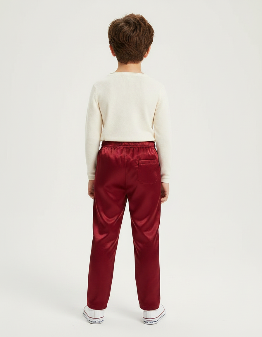 Pantalon Chinois Rouge Satiné Ample Élastique Garçon - vue 2