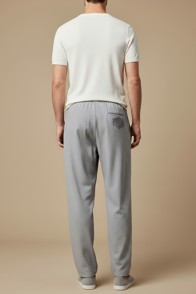 Pantalon Chinois Gris Ample Décontracté Brodé Cordon Homme - Maille - vue 2