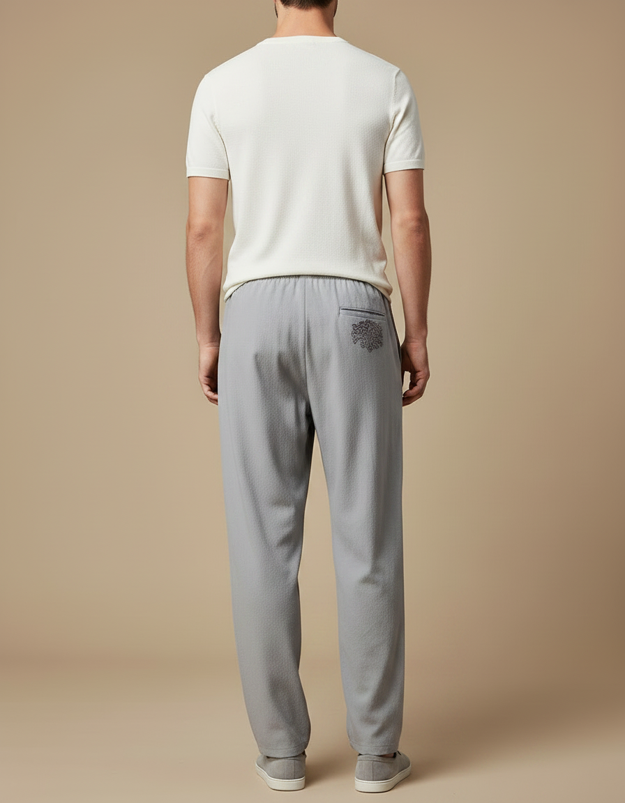 Pantalon Chinois Gris Ample Décontracté Brodé Cordon Homme - Maille - vue 2