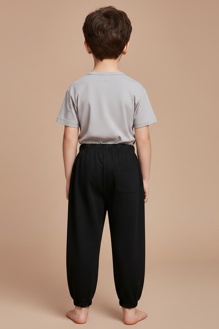 Pantalon Chinois Noir Ample Coton Enfant Simple - Molleton - vue 2