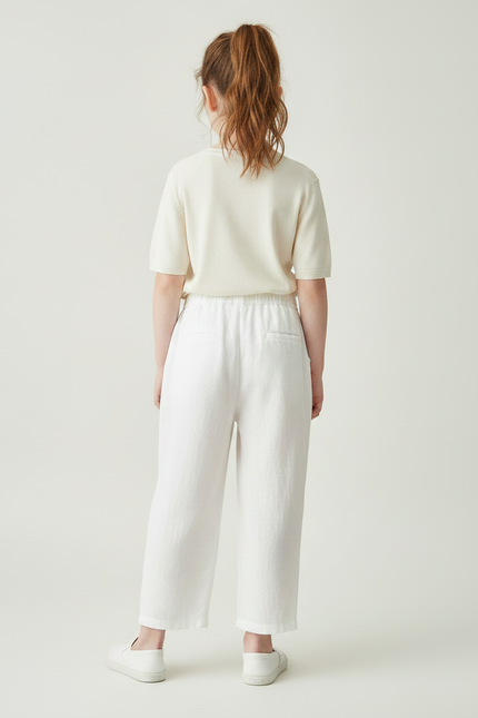 Pantalon Chinois Blanc Lin Ample Décontracté Enfant - vue 2