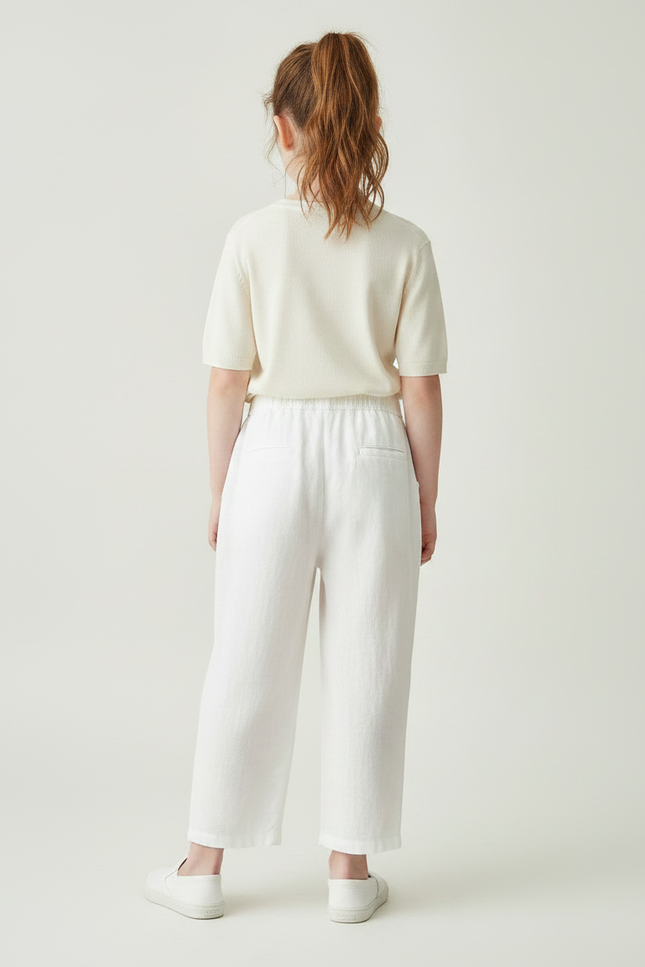 Pantalon Chinois Blanc Lin Ample Décontracté Enfant - vue 2