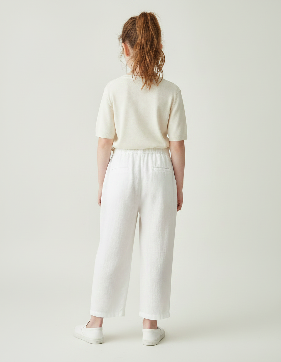 Pantalon Chinois Blanc Lin Ample Décontracté Enfant - vue 2