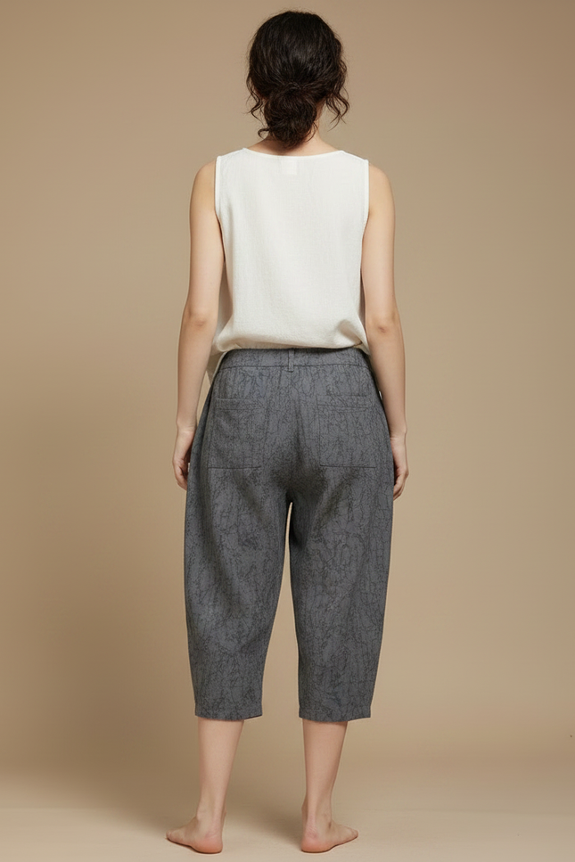 Pantalon Chinois Harem Imprimé Ample Gris Coton - vue 2