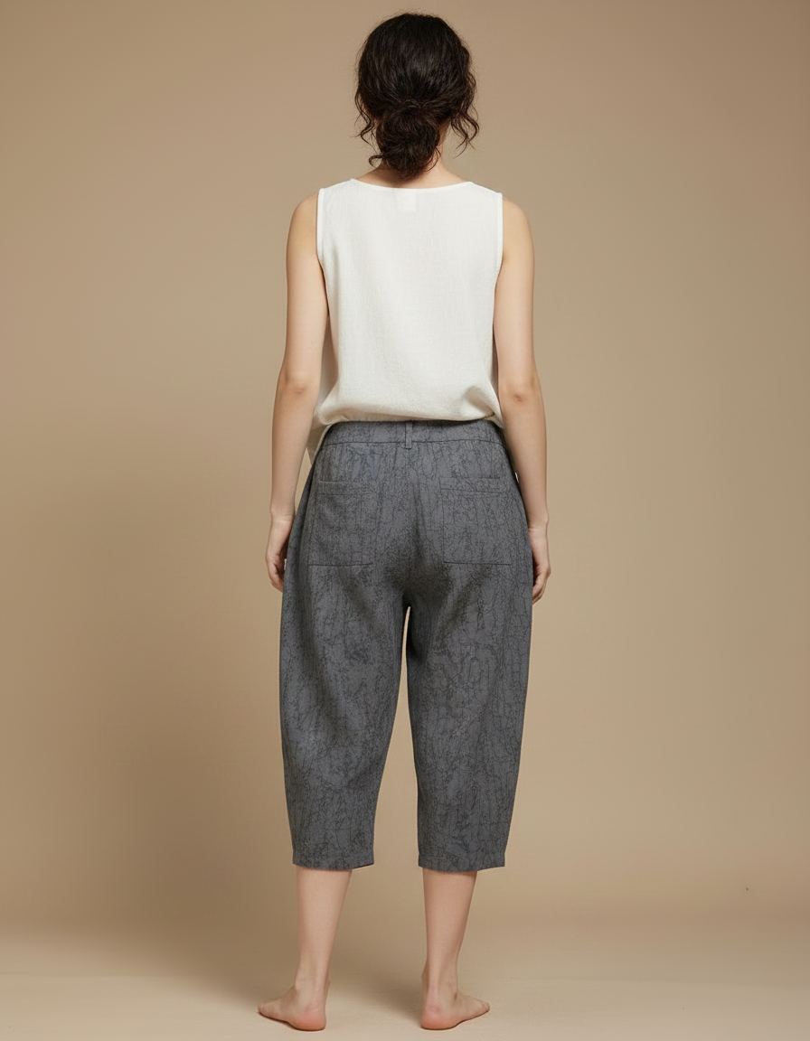 Pantalon Chinois Harem Imprimé Ample Gris Coton - vue 2
