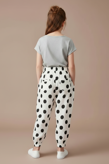 Pantalon Chinois Blanc Ample Polka Dots Enfant Décontracté - Imprimé Coton - vue 2