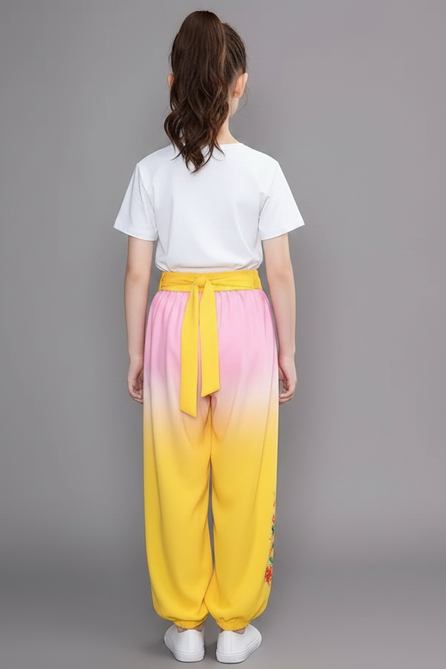 Pantalon Chinois Jaune Dégradé Dragon Satiné Ample - vue 2