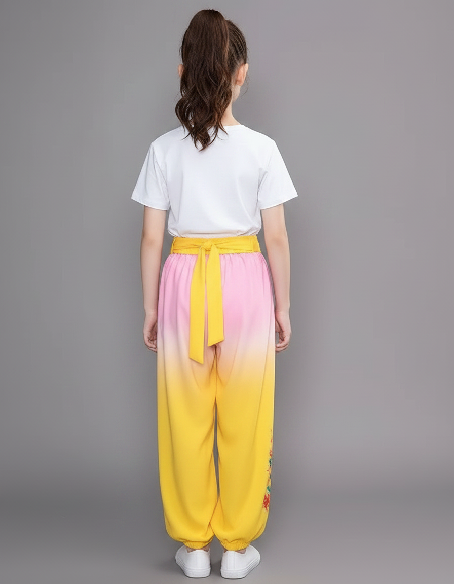 Pantalon Chinois Jaune Dégradé Dragon Satiné Ample - vue 2