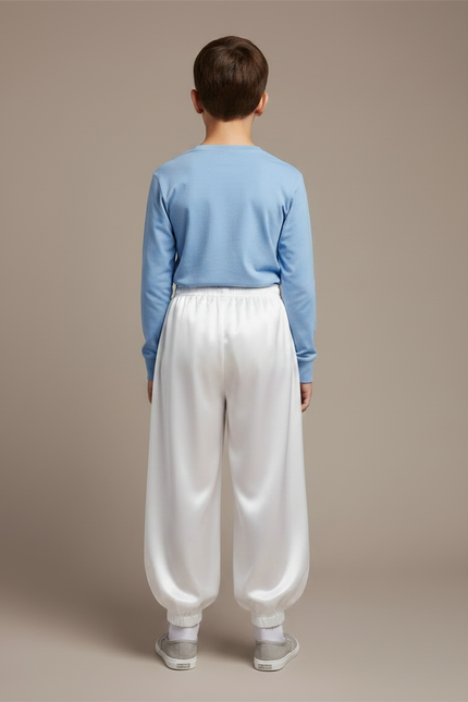 Pantalon Chinois Blanc Ample Satiné Élastique Enfant - vue 2