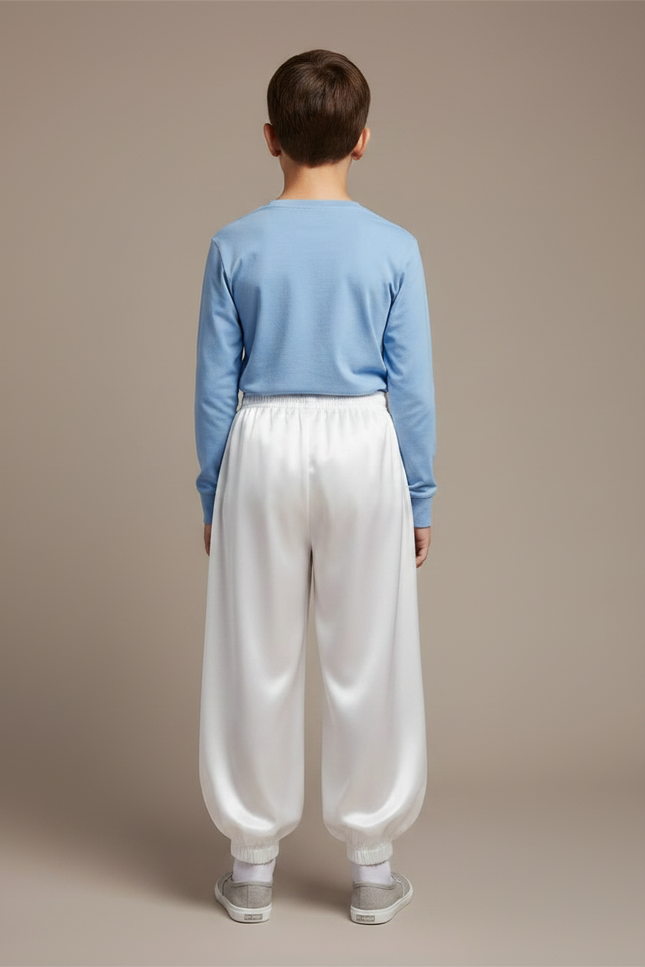 Pantalon Chinois Blanc Ample Satiné Élastique Enfant - vue 2