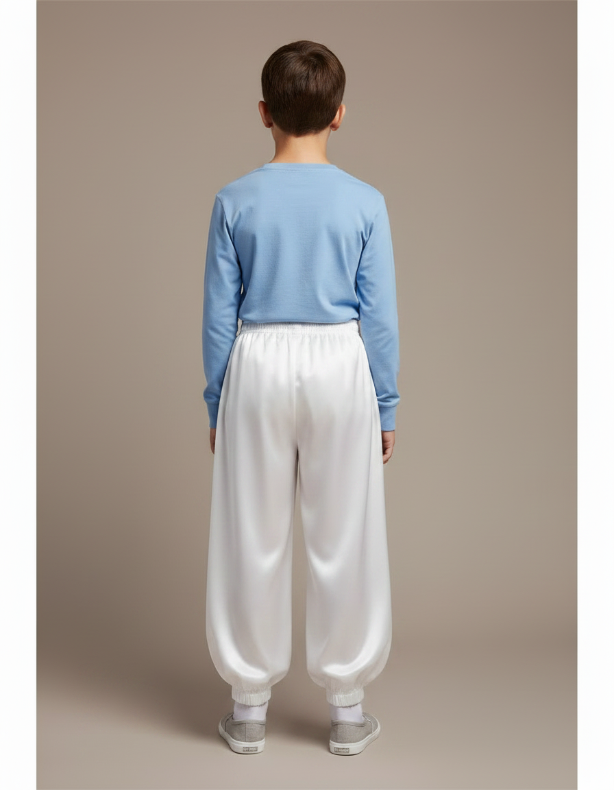 Pantalon Chinois Blanc Ample Satiné Élastique Enfant - vue 2