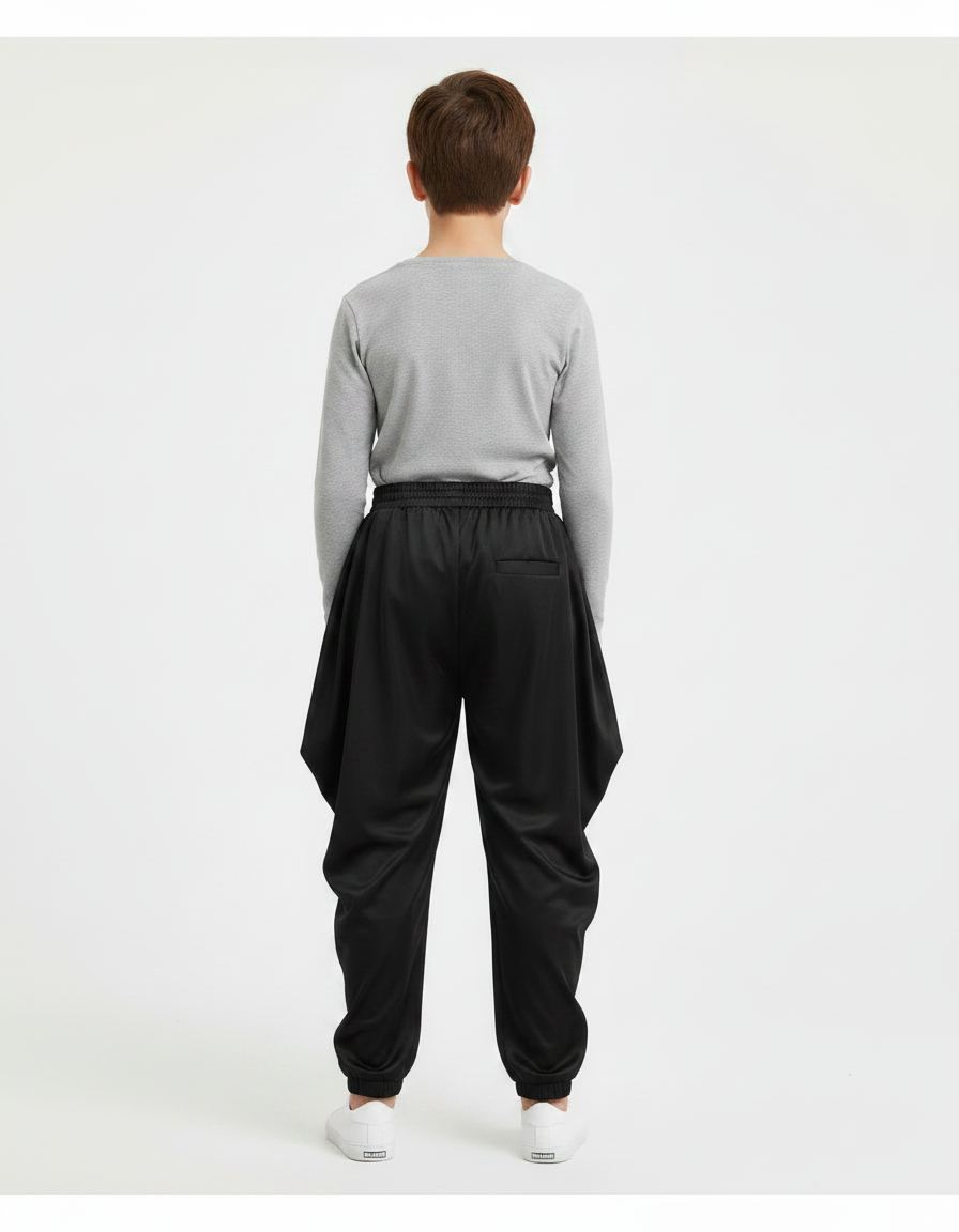 Pantalon Chinois Noir Satiné Ample Harem Garçon - vue 2