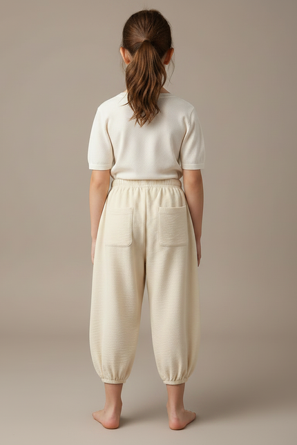 Pantalon Chinois Crème Ample Coton Enfant Casual - Beige - vue 2