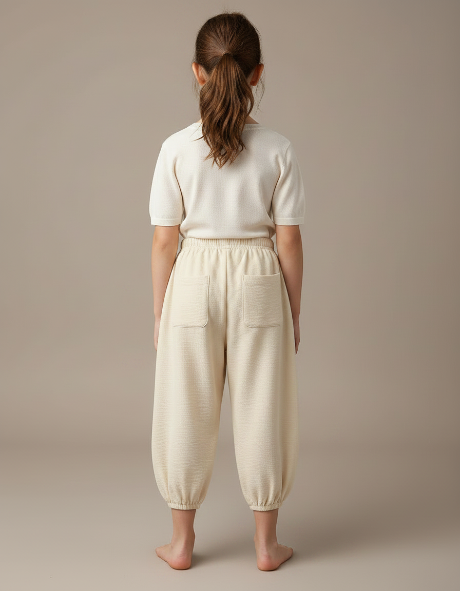Pantalon Chinois Crème Ample Coton Enfant Casual - Beige - vue 2