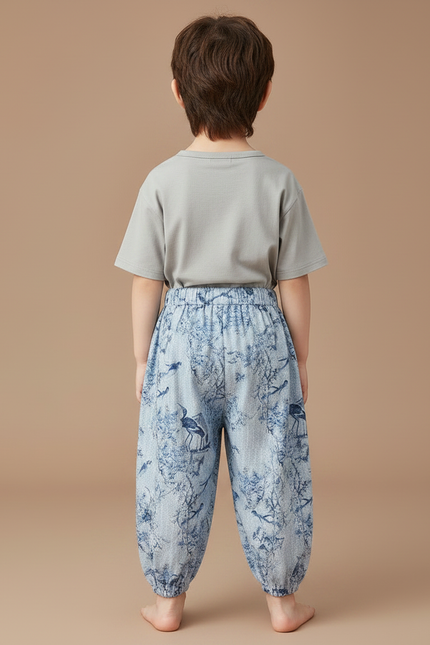 Pantalon Chinois Bleu Ample Imprimé Oiseaux Enfant - Coton - vue 2