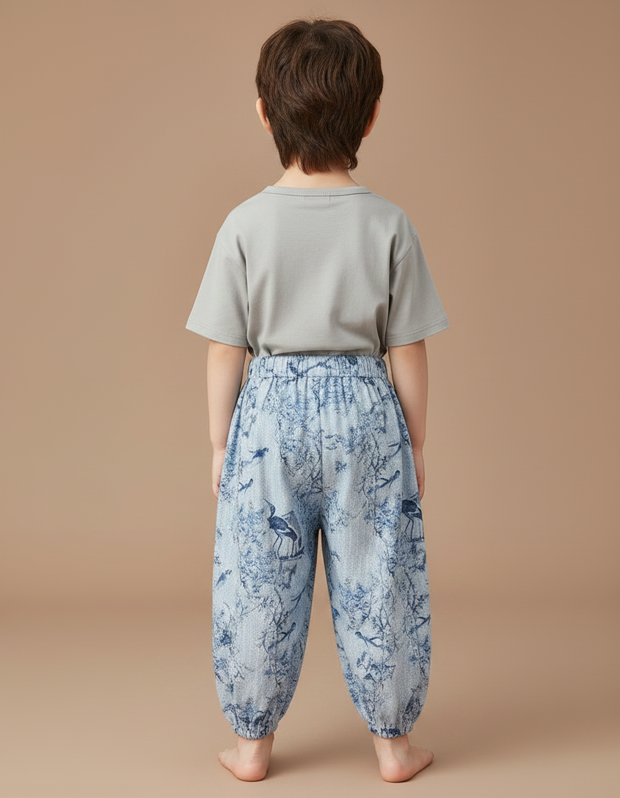 Pantalon Chinois Bleu Ample Imprimé Oiseaux Enfant - Coton - vue 2