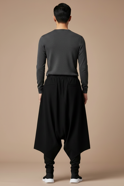 Pantalon Chinois Harem Noir Ample Coton Décontracté - vue 2