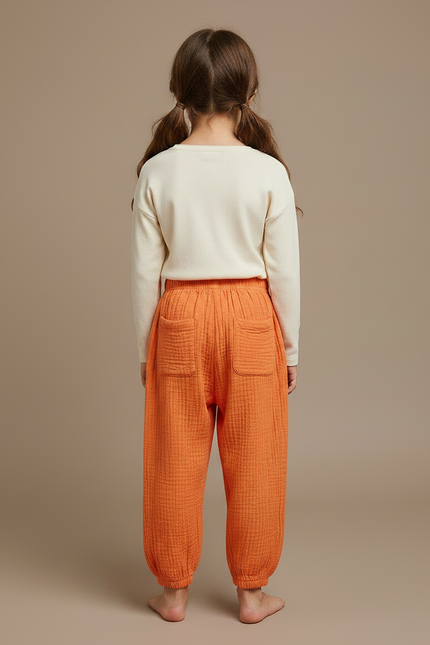 Pantalon Chinois Orange Coton Ample Texturé Enfant - vue 2