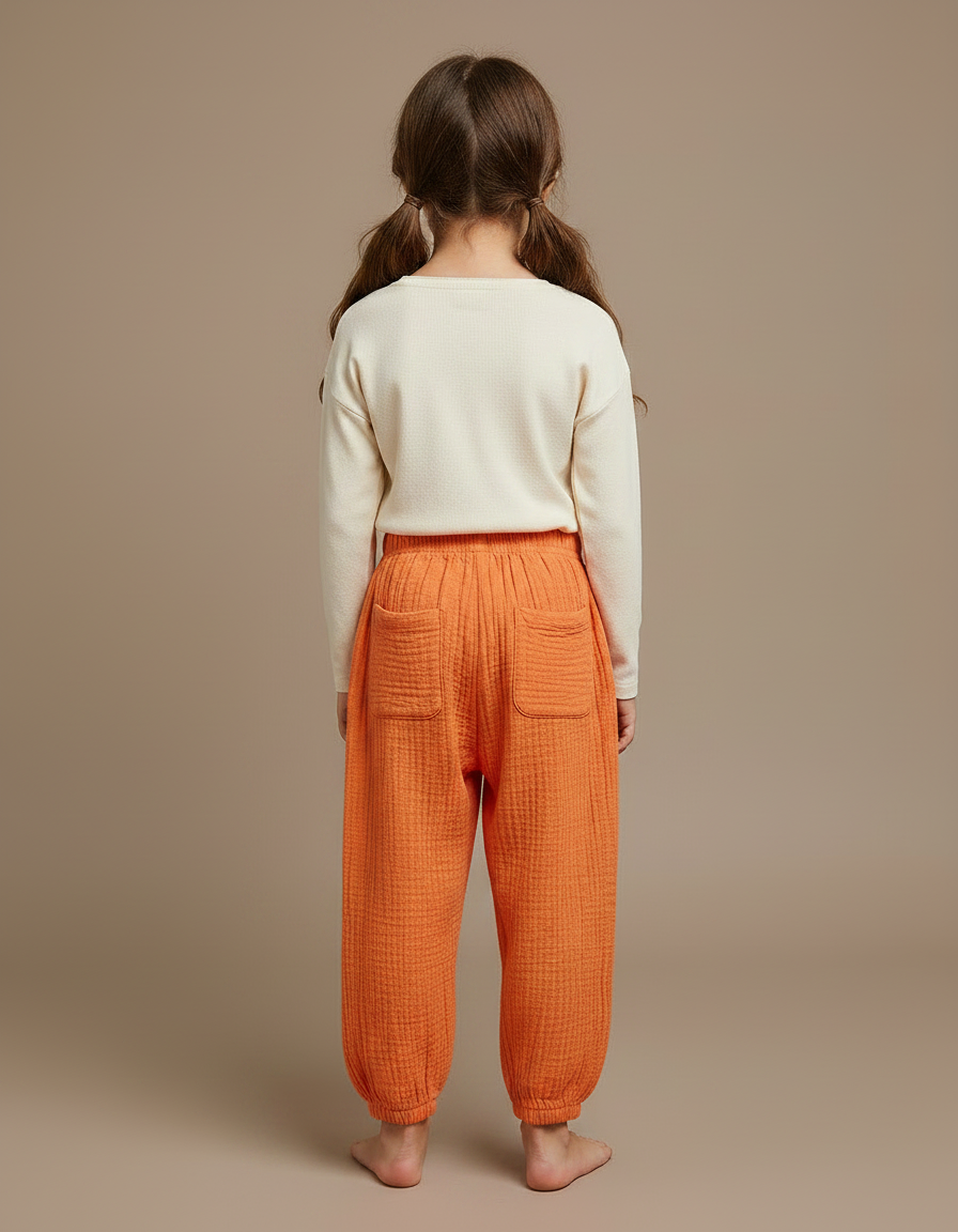 Pantalon Chinois Orange Coton Ample Texturé Enfant - vue 2