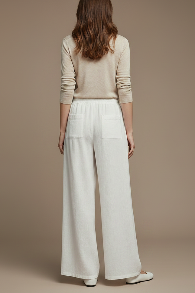 Pantalon Chinois Blanc Ample Lin Coton Fluide - vue 2