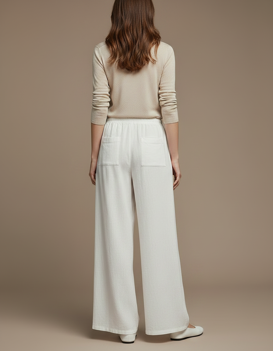 Pantalon Chinois Blanc Ample Lin Coton Fluide - vue 2