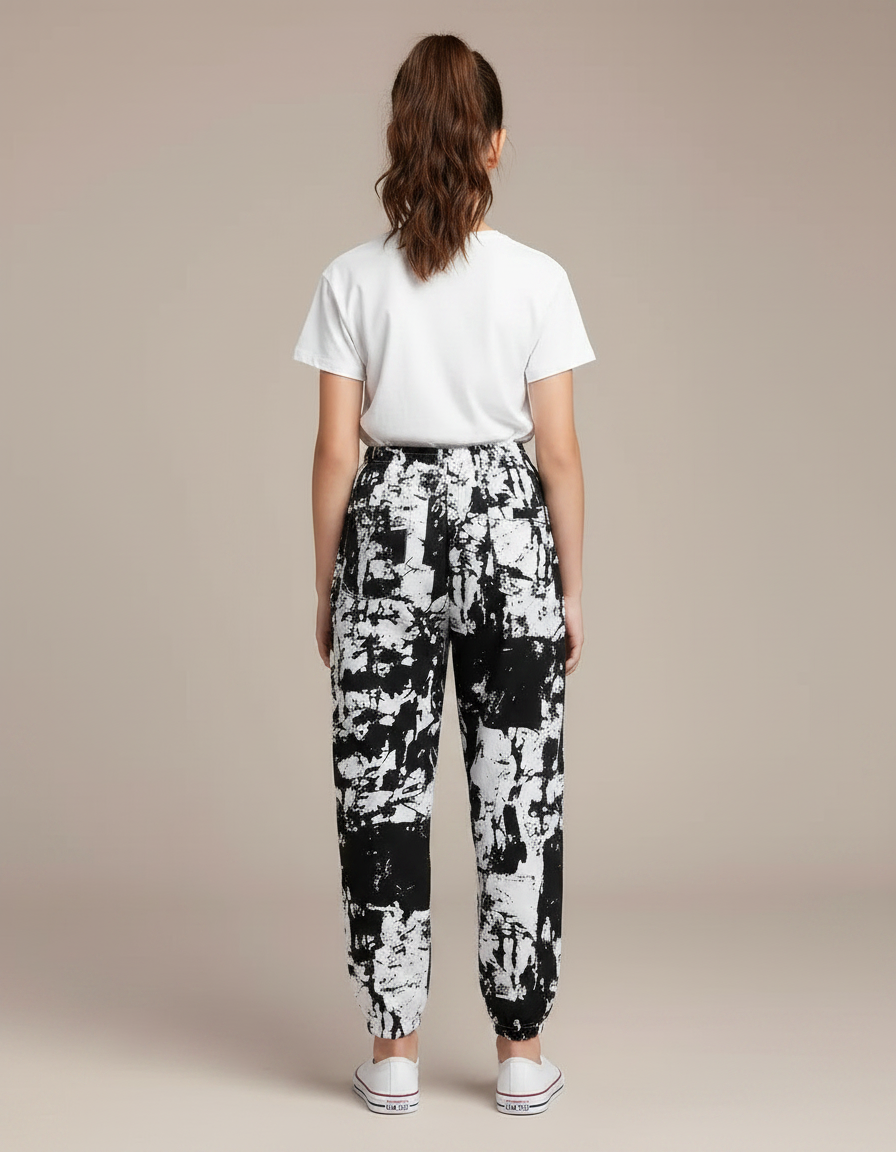 Pantalon Chinois Noir Blanc Ample Imprimé Décontracté - Viscose - vue 2