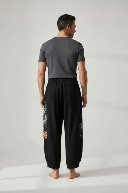 Pantalon Chinois Harem Noir Dragon Décontracté Coton - vue 2