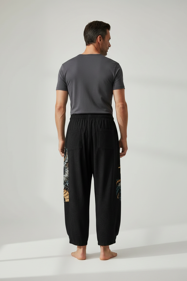 Pantalon Chinois Harem Noir Dragon Décontracté Coton - vue 2