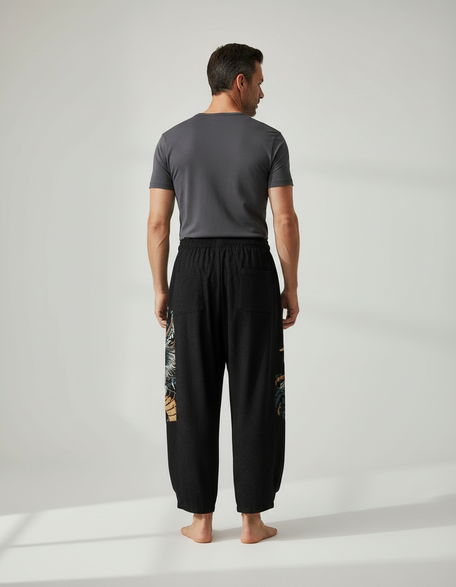 Pantalon Chinois Harem Noir Dragon Décontracté Coton - vue 2