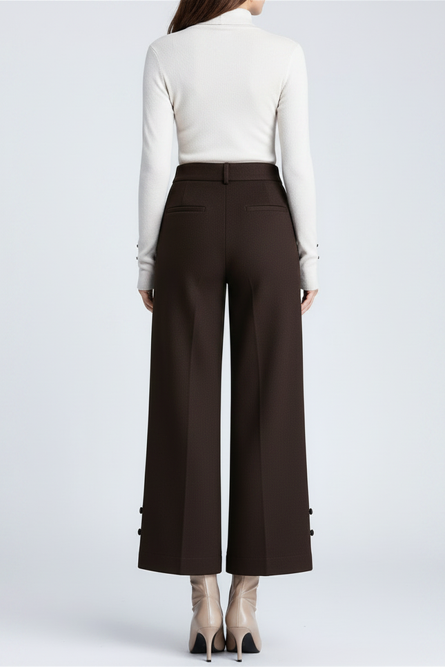 Pantalon Chinois Marron Ample Taille Haute Brodé - Gabardine - vue 2
