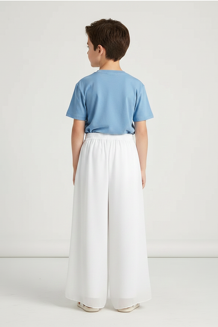 Pantalon Chinois Blanc Fluide Ample Taille Élastique - Polyester - vue 2