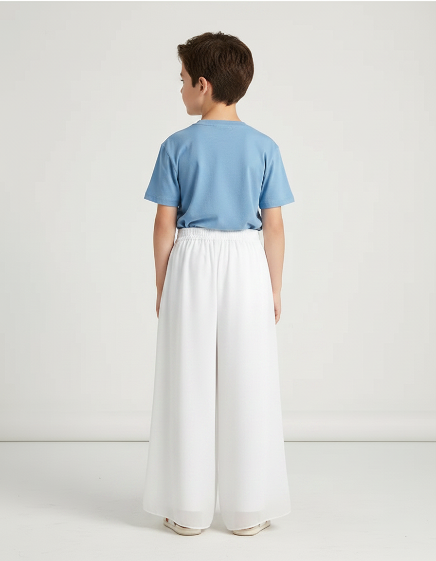 Pantalon Chinois Blanc Fluide Ample Taille Élastique - Polyester - vue 2