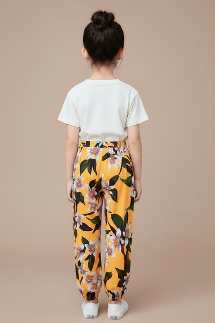 Pantalon Chinois Jaune Floral Fluide Enfant - Viscose - vue 2