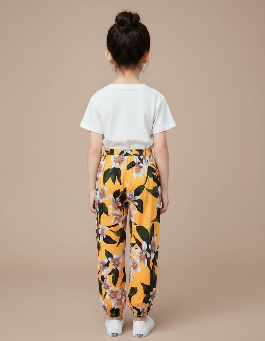Pantalon Chinois Jaune Floral Fluide Enfant - Viscose - vue 2