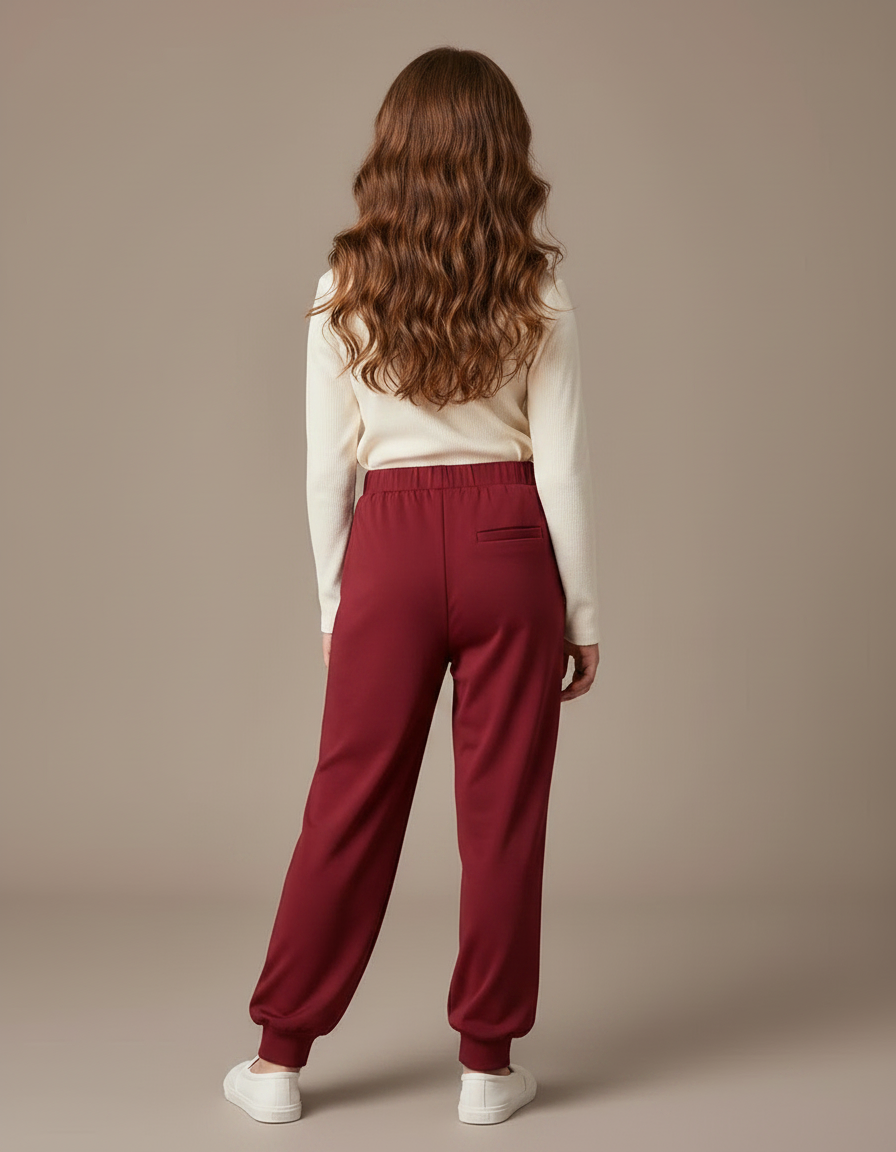Pantalon Chinois Rouge Ample Côtelé Enfant Décontracté - Bordeaux Maille - vue 2