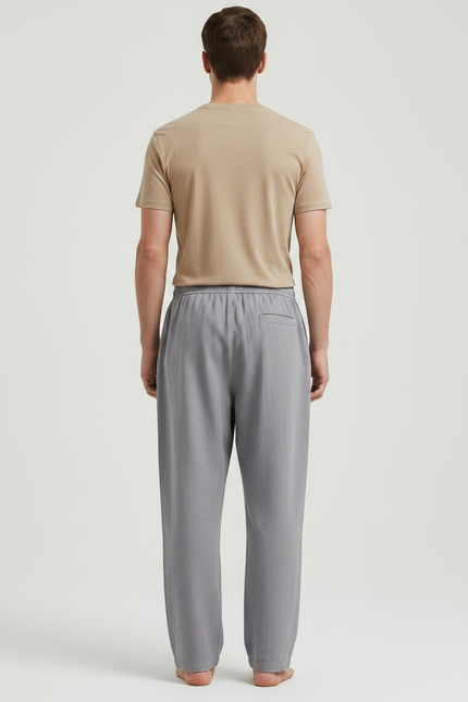 Pantalon Chinois Gris Décontracté Lin Ample Homme - vue 2