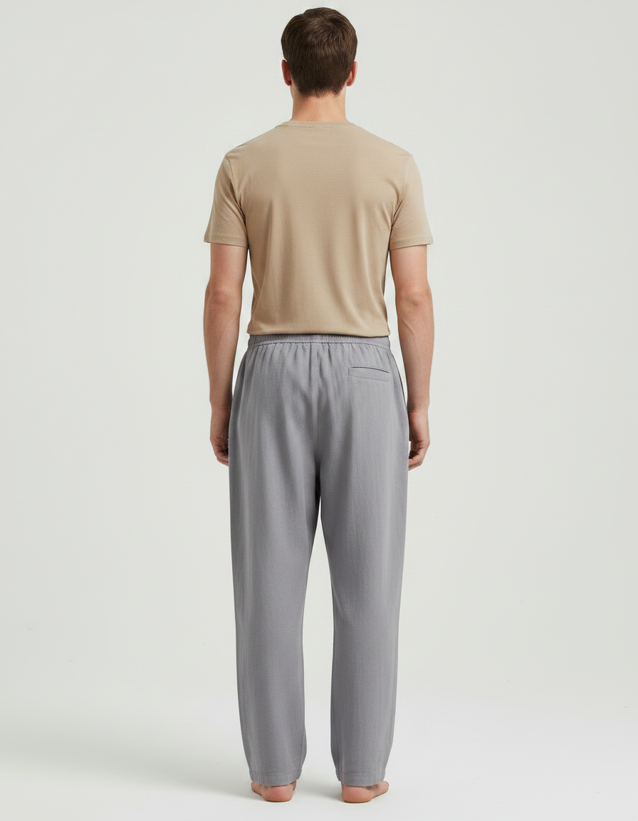 Pantalon Chinois Gris Décontracté Lin Ample Homme - vue 2