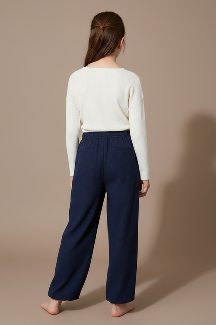 Pantalon Chinois Bleu Marine Ample Décontracté Enfant - Molleton - vue 2
