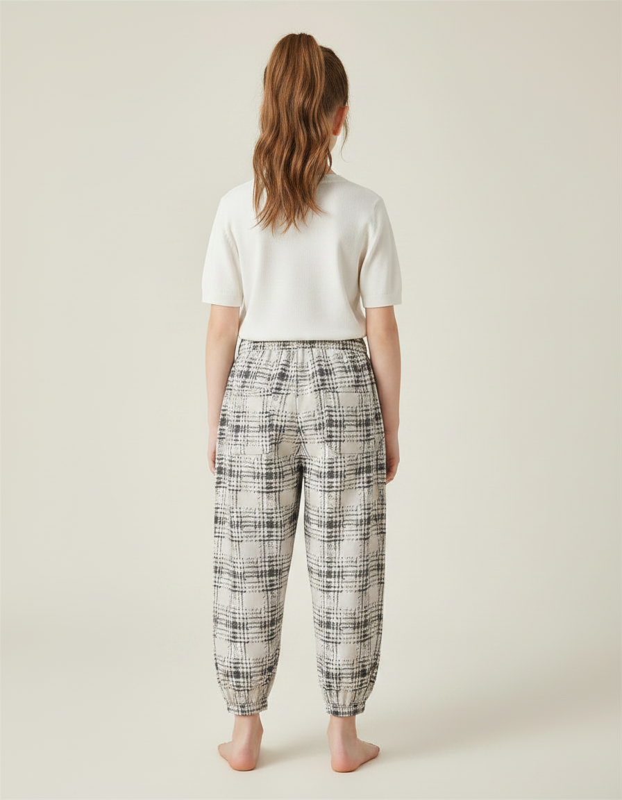 Pantalon Chinois Carreaux Amples Enfant Doux Coton - Beige - vue 2