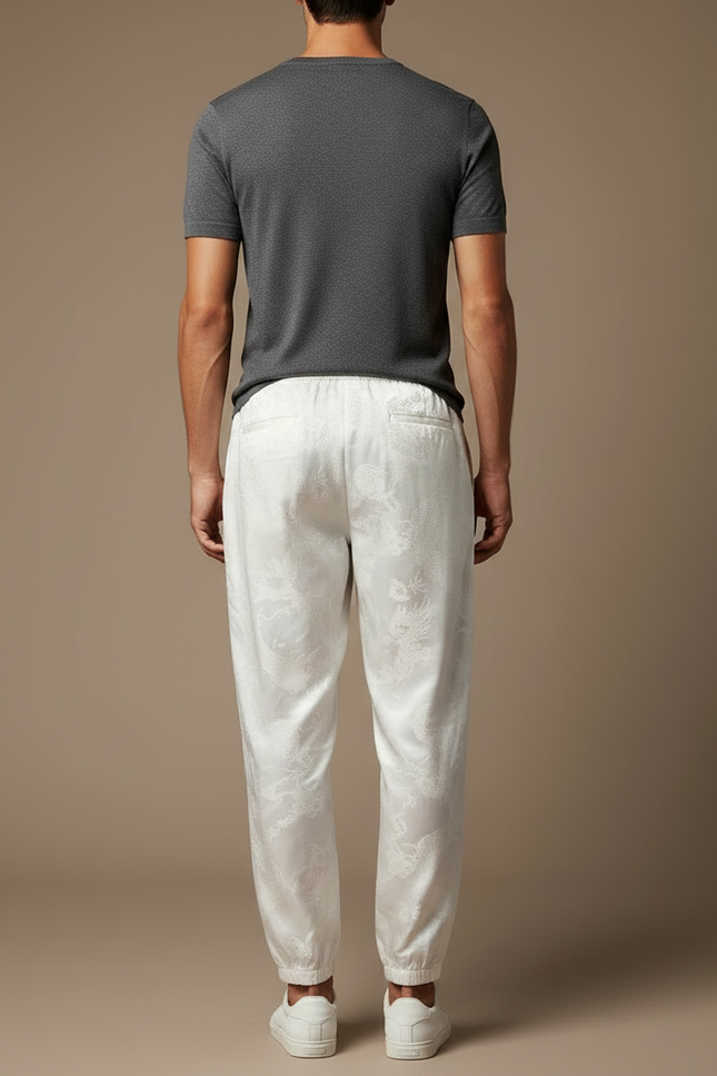 Pantalon Chinois Blanc Satin Dragon Ample Homme - vue 2