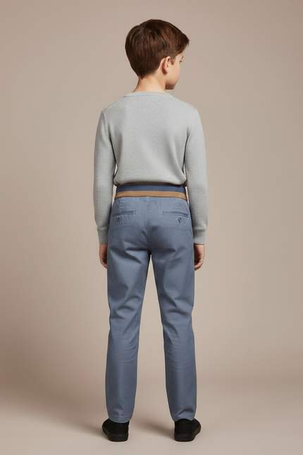 Pantalon Chinois Bleu Décontracté Boutons Coton Garçon - vue 2