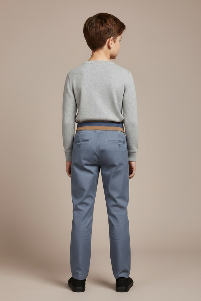 Pantalon Chinois Bleu Décontracté Boutons Coton Garçon - vue 2