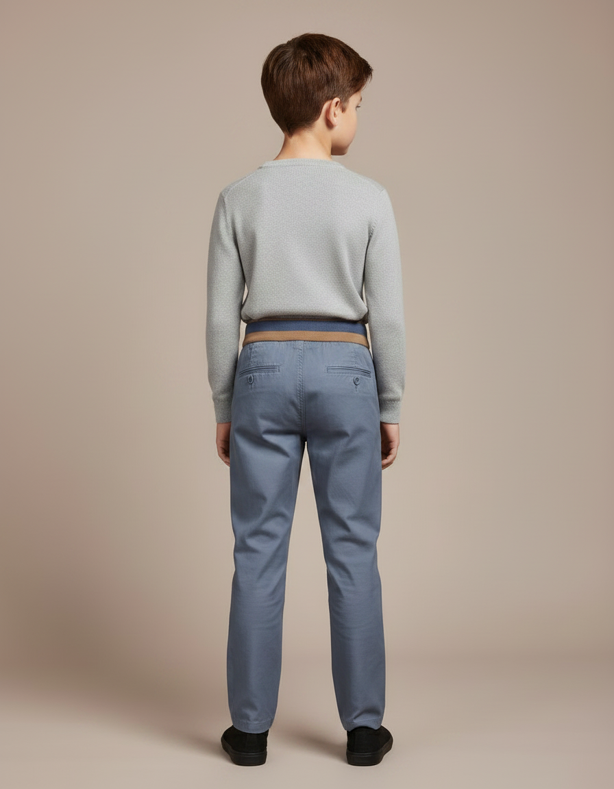 Pantalon Chinois Bleu Décontracté Boutons Coton Garçon - vue 2