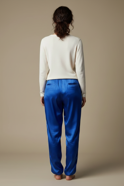 Pantalon Chinois Bleu Royal Satin Fluide Femme - vue 2