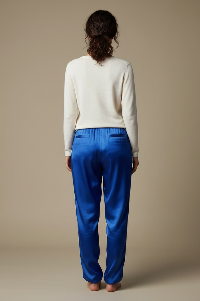Pantalon Chinois Bleu Royal Satin Fluide Femme - vue 2