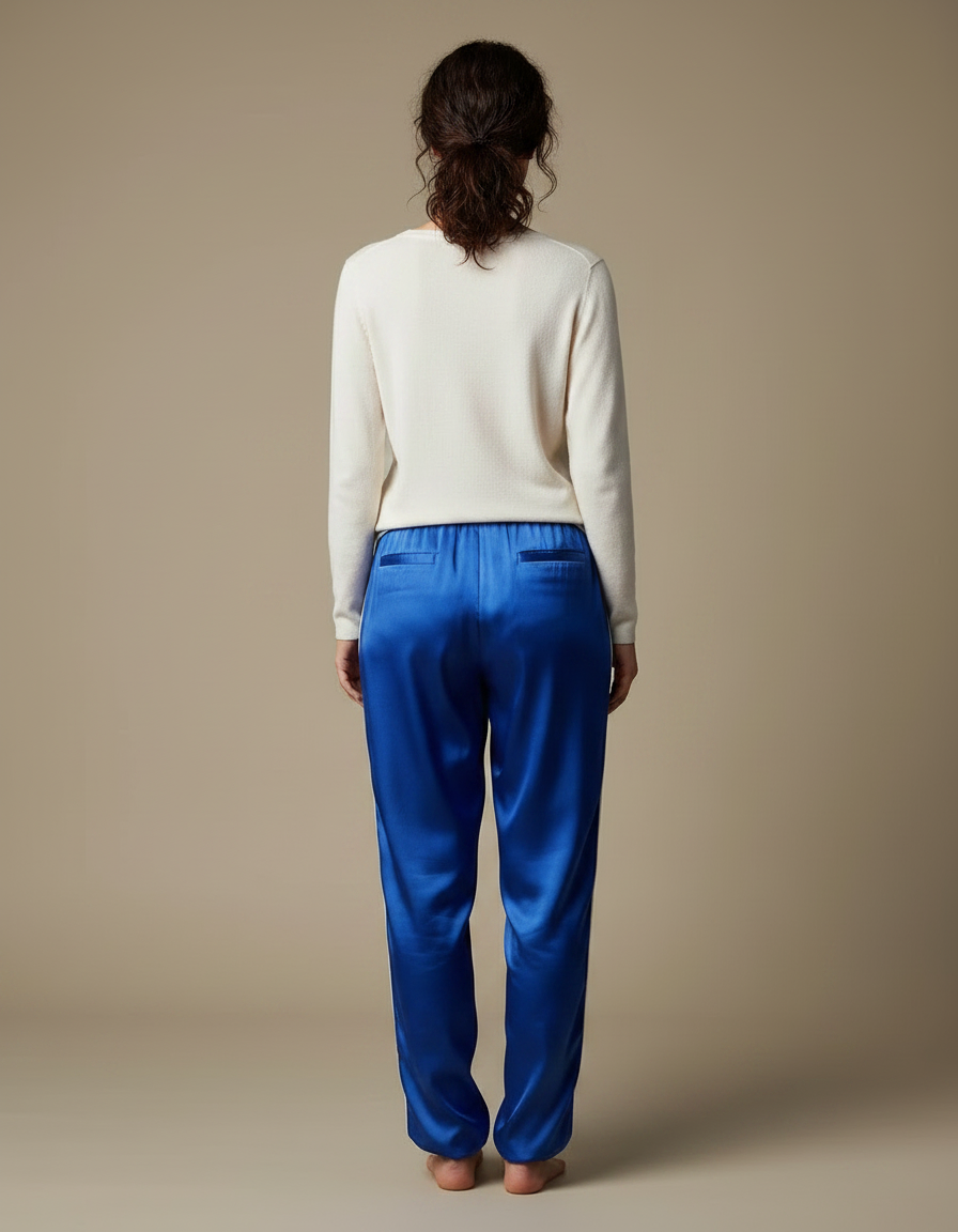 Pantalon Chinois Bleu Royal Satin Fluide Femme - vue 2