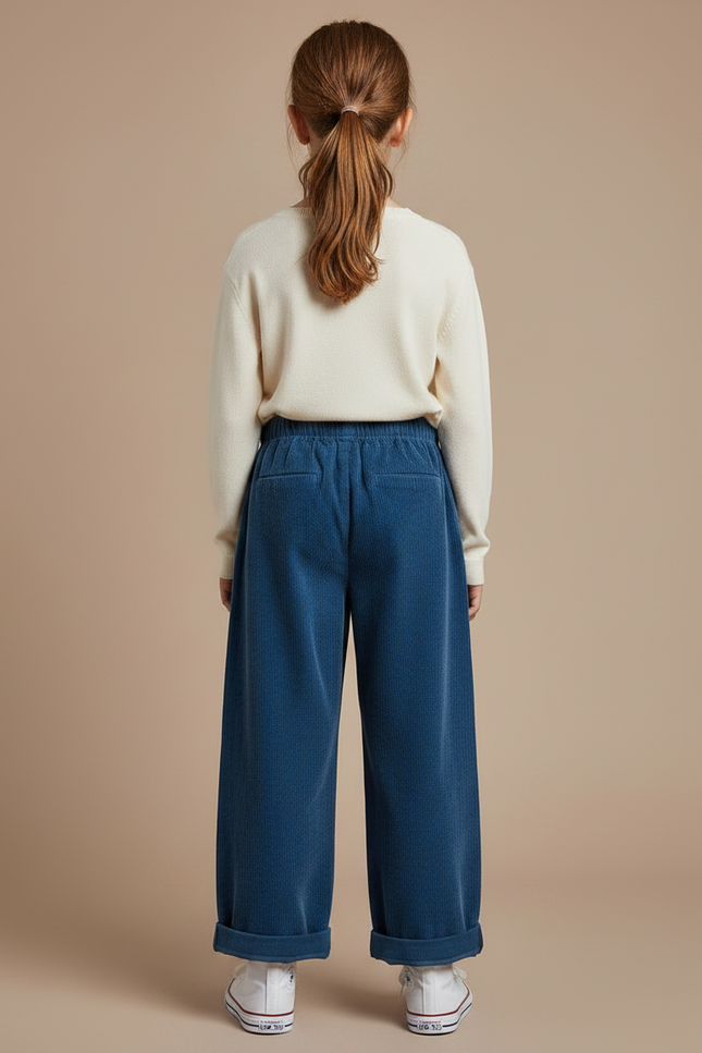 Pantalon Chinois Bleu Côtelé Ample Enfant Décontracté - Cordé - vue 2